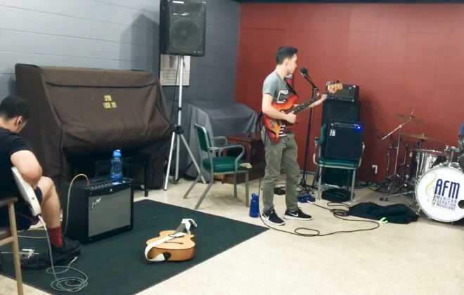 Central Florida Musicians' Association guitar player at rehearsal hall